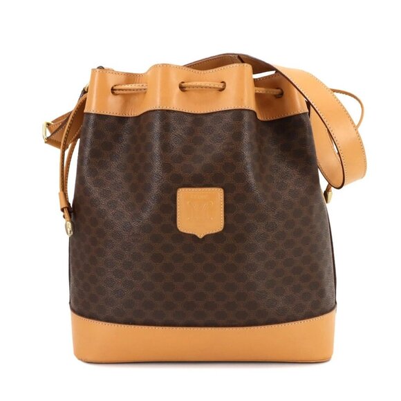 CELINE Macadam Shoulder Bag Leather PVC Brown Vintage Purse 90282222 - Picture 1 of 11